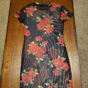 Black Mesh Dress Red Rose Print Forever 21